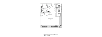 A drawing of a floor plan for apartment A2, labeled "0-BR APARTMENT A2 (# 1H)".