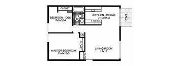 a floor plan of a small house with a living room and a dining room