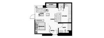a floor plan of a small room with a bedroom and a bathroom