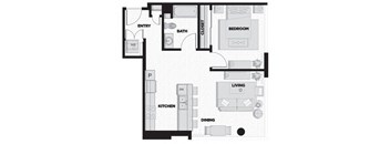 a floor plan of a small apartment with a bedroom and a living room
