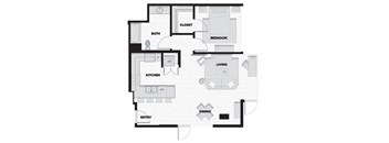 a floor plan of a living room and a bedroom