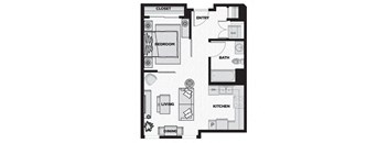 a floor plan of a small room with a bedroom and a living room