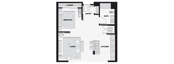 a floor plan of a small apartment with a bedroom and a living room