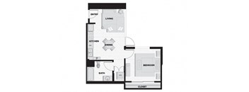 a floor plan of a small apartment with a bedroom and a living room