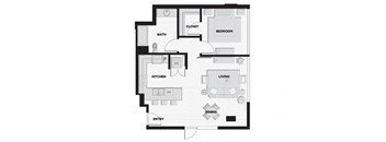 a floor plan of a small apartment with a bedroom and a living room
