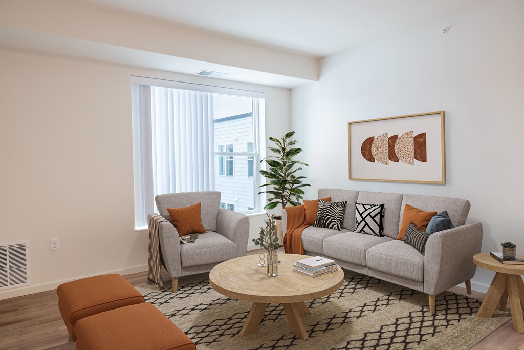 a living room with two couches and a coffee table