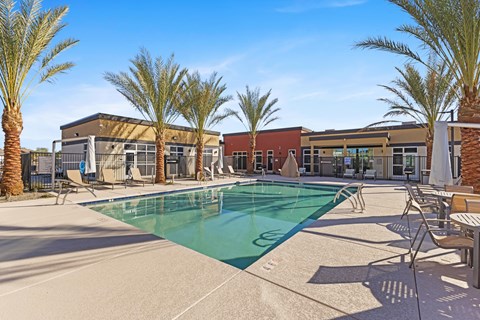 the swimming pool at our apartments in palm springs at Agave House Apartments, Casa Grande, AZ