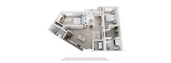 a stylized floor plan with a bedroom and a living room