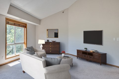 a living room with a couch and a tv
