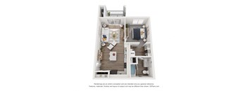 a stylized floor plan with a bedroom and a living room