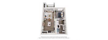 a stylized floor plan of a 1 bedroom with a bathroom and a living room
