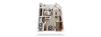 a stylized floor plan of a 1 bedroom apartment