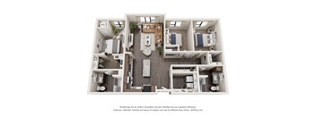 A 3D floor plan of a house with rooms labeled.