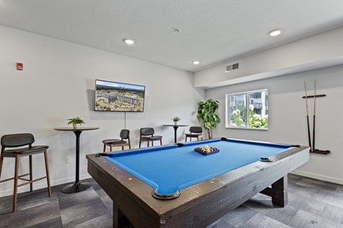 a games room with a pool table and a tv at EastGate Apartments, Rochester, MN, 55904