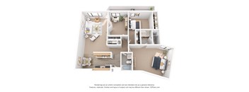 a stylized floor plan with a bedroom and living room