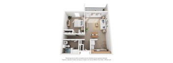 a stylized floor plan of a 1 bedroom192 sq ft