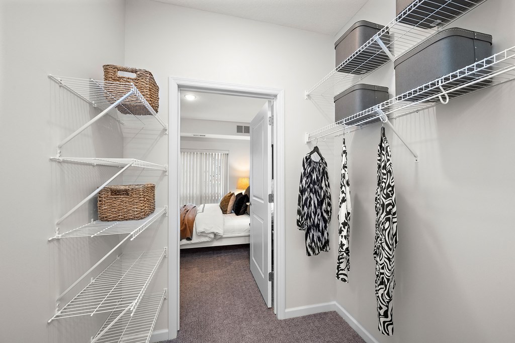 spacious walk in closets in all bedrooms at The Landing at Amber Fields Apartments, Rosemount, MN, 55068
