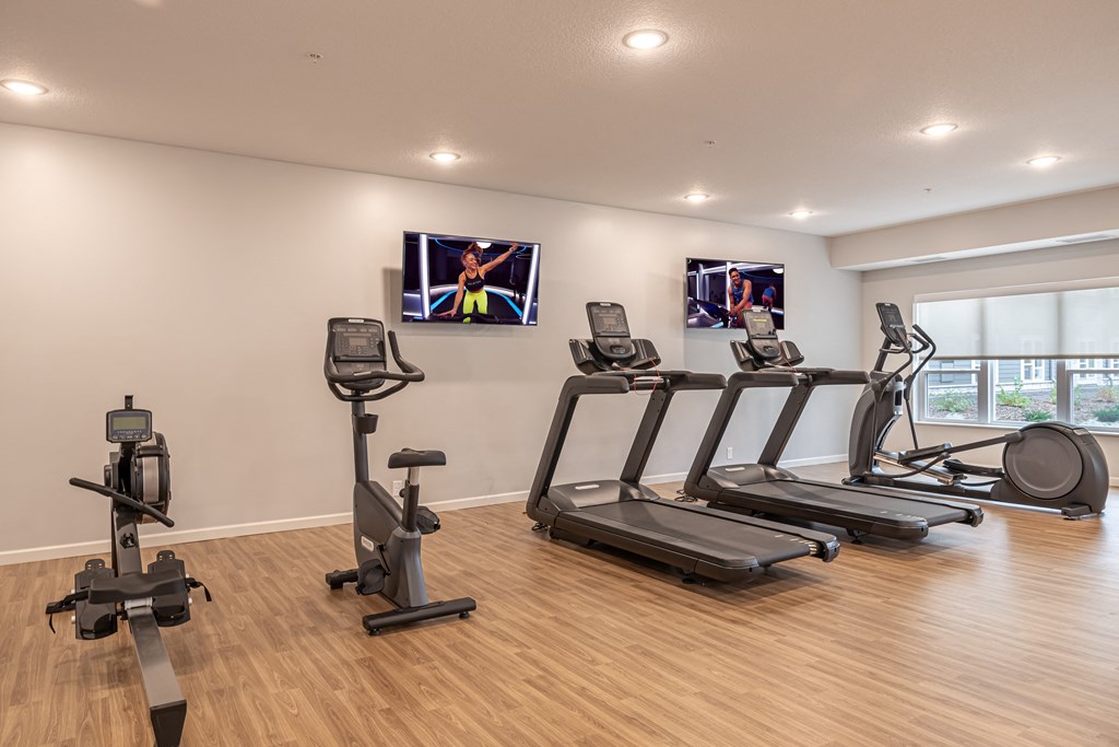 workout equipment with flat screen TV's