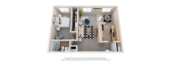 a 1 bedroom floor plan with a bathroom and a living room