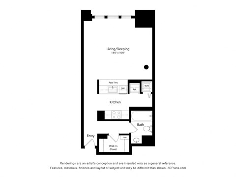 a floor plan of a unit with a bedroom and a bathroom