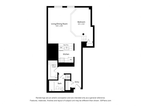 a floor plan of a unit with a bedroom and a living room
