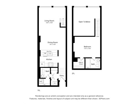 a floor plan of a house with two floors and an open space