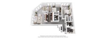 2 Bed 2 Bath Floor Plan at Parkside Apartments, St. Paul, Minnesota