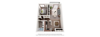 a 1 bedroom floor plan with a bathroom and a living room