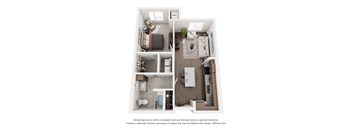 a 1 bedroom floor plan with a bedroom and a living room