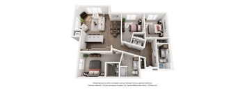 a 1 bedroom floorplan is shown in this rendering