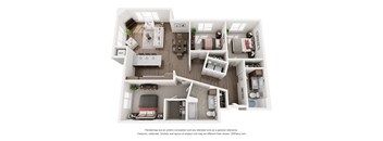 a 1 bedroom floorplan is shown in this rendering