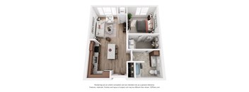 a 1 bedroom floor plan with a bathroom and a living room