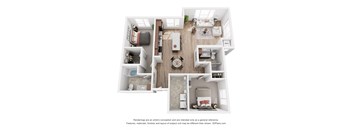 a stylized floor plan of a 1 bedroom with a bathroom and a living room