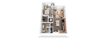 a 1 bedroom floor plan with a bathroom and a living room