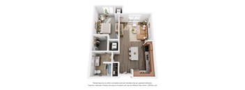 a 1 bedroom floor plan with a bedroom and a living room