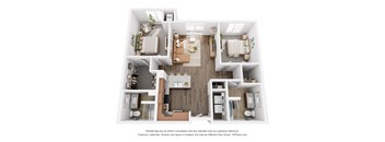 a 3d floor plan of a house with a bedroom and living room