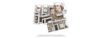 a stylized floor plan with a bedroom and living room