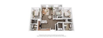 a 3d floor plan of a house with a bedroom and living room