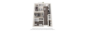 a stylized floor plan of a 1 bedroom192 sq ft