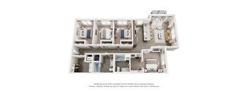 A 3D floor plan of a house with multiple bedrooms and bathrooms.
