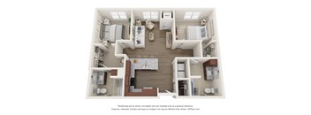 3d floor plan of a 2 bedroom apartment