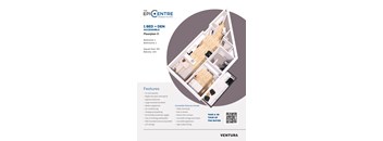 A floor plan for a 1 bedroom, den accessible apartment with a balcony.