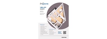 A floor plan for a 1 bedroom, den accessible apartment with a balcony.
