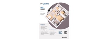 A floor plan for a 2 bedroom, 2 bathroom apartment with a balcony is shown.