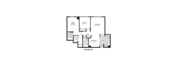 A floor plan of a house with a master bedroom, two bathrooms, a walk-in closet, a dining room, a kitchen, and a living room.