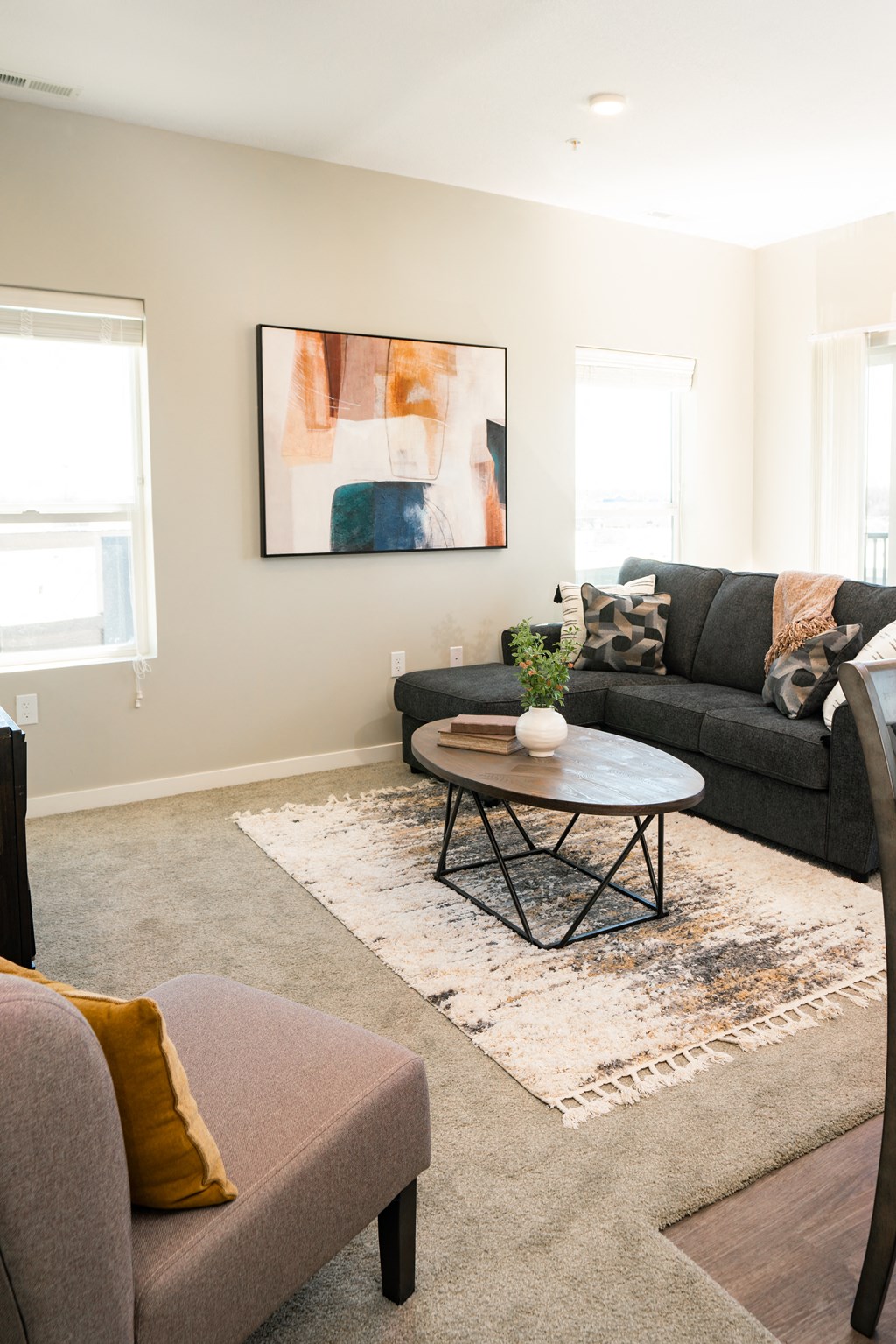 a living room with two couches and a coffee table