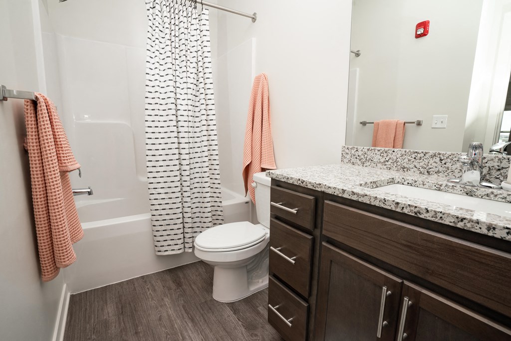 a bathroom with a shower and a sink and a toilet