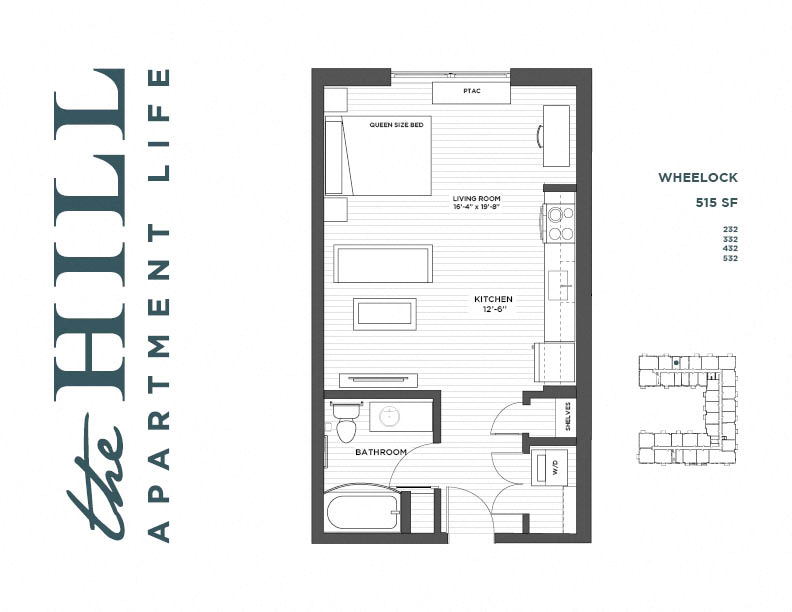 Wheelock Studio Floor Plan at The Hill Apartments