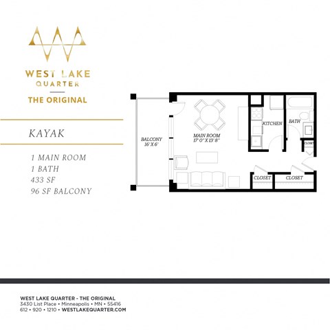 Kayak Floor Plan at The Original at West Lake Quarter, Minneapolis, MN