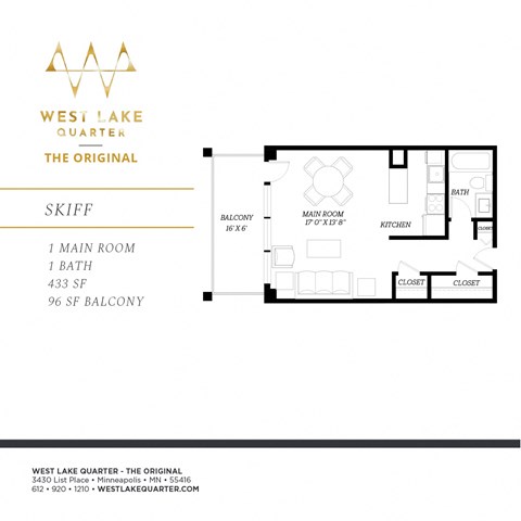 Skiff Floor Plan at The Original at West Lake Quarter, Minneapolis, 55416